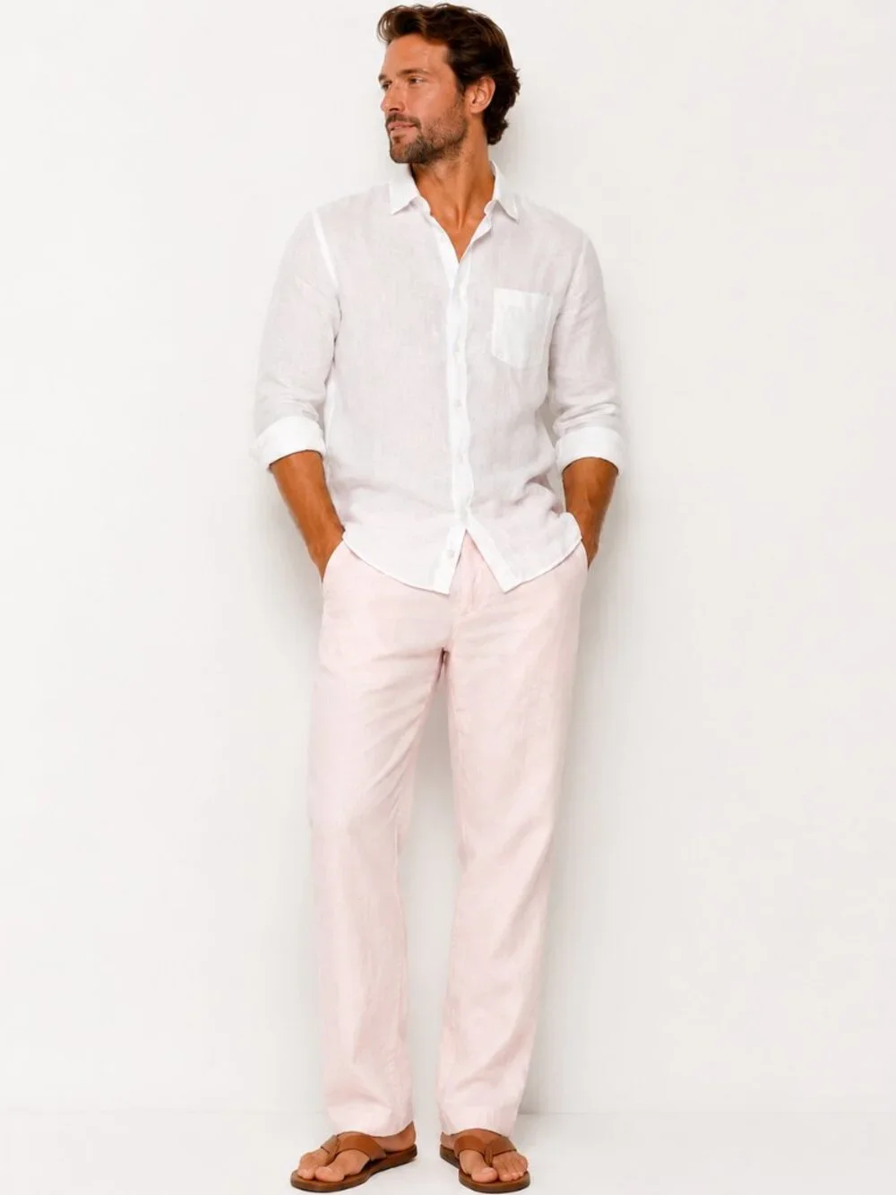 Coastal 100% Linen Resort Pants Blush Pink Men's Perry Ellis 40 Italian Riviera